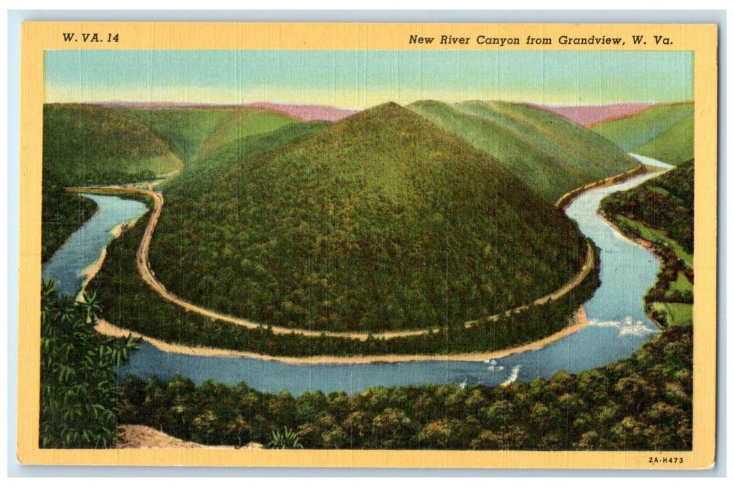 c1940 New River Canyon Lake Mountain Grandview West Virginia WV Vintage Postcard