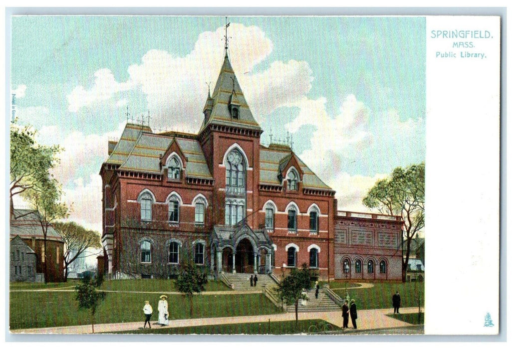 c1905 Public Library Exterior Building Springfield Massachusetts Tuck Postcard