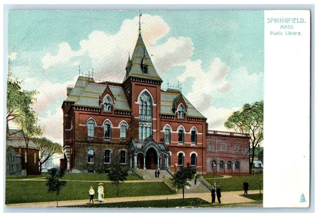 c1905 Public Library Exterior Field Springfield Massachusetts Tuck Son Postcard