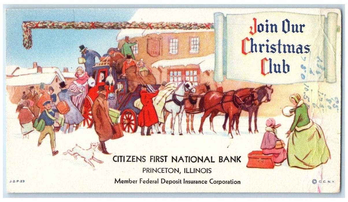 Christmas Club Citizens First National Bank Princeton IL Ink Blotter Postcard