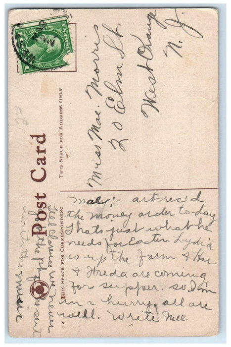 c1910's Easter Wishes Girl Bunnies Rabbit Chicken Hen Chicks Antique Postcard