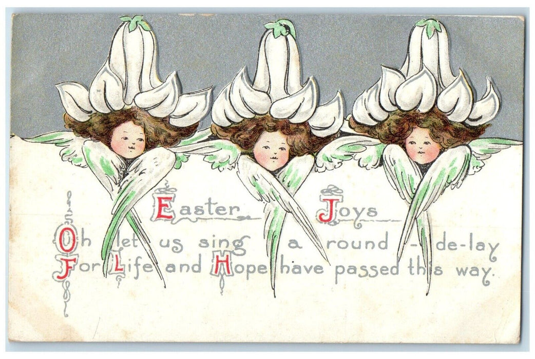 1911 Easter Angels Head Flowers Embossed Kansas City Kansas KS Antique Postcard