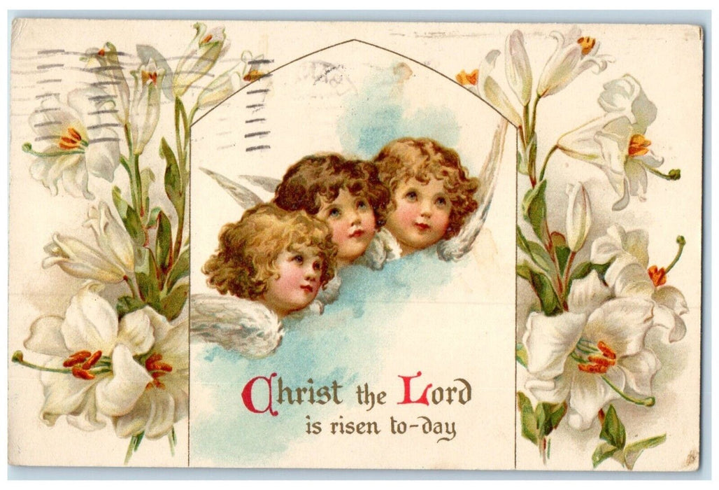 1918 Christmas Angels Head White Flowers Albany New York NY Antique Postcard