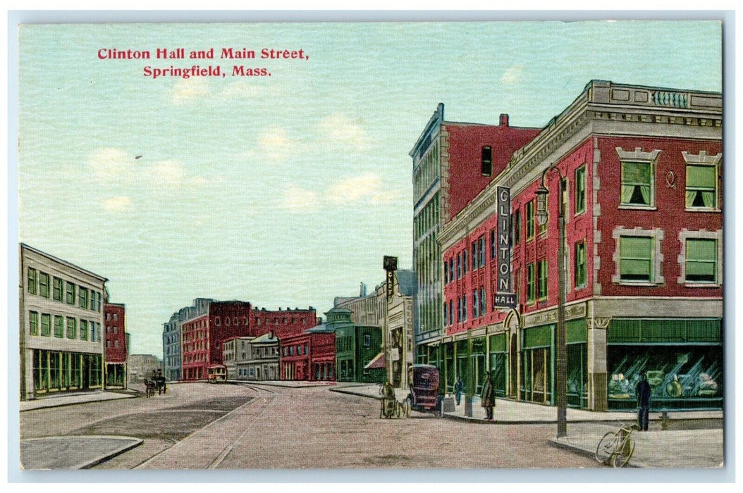 c1910 Clinton Hall Main Street Exterior Road Springfield Massachusetts Postcard