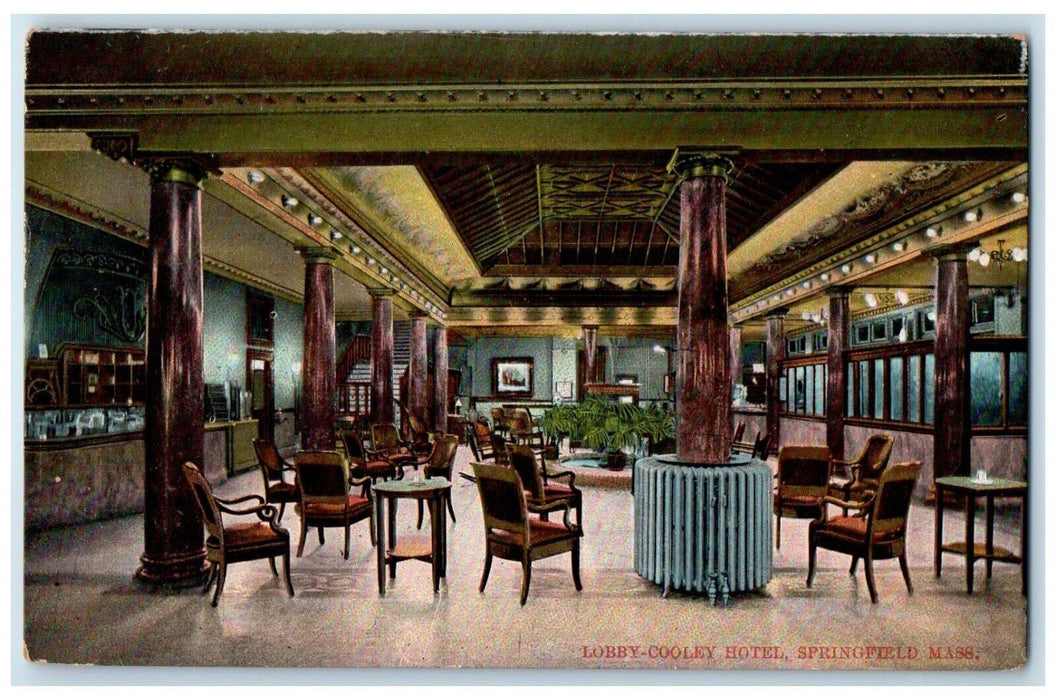 1908 Lobby-Colley Hotel Interior Restaurant Springfield Massachusetts Postcard