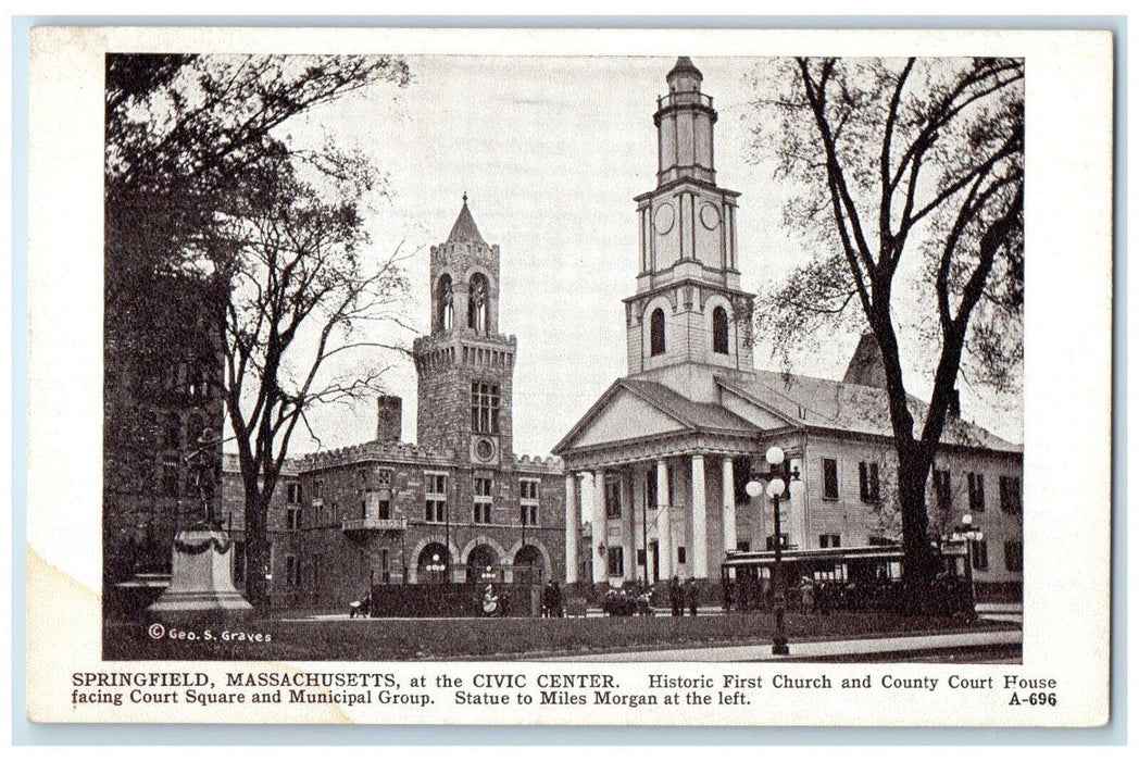 c1920 Civic Center Historic First Church County Court House Springfield Postcard