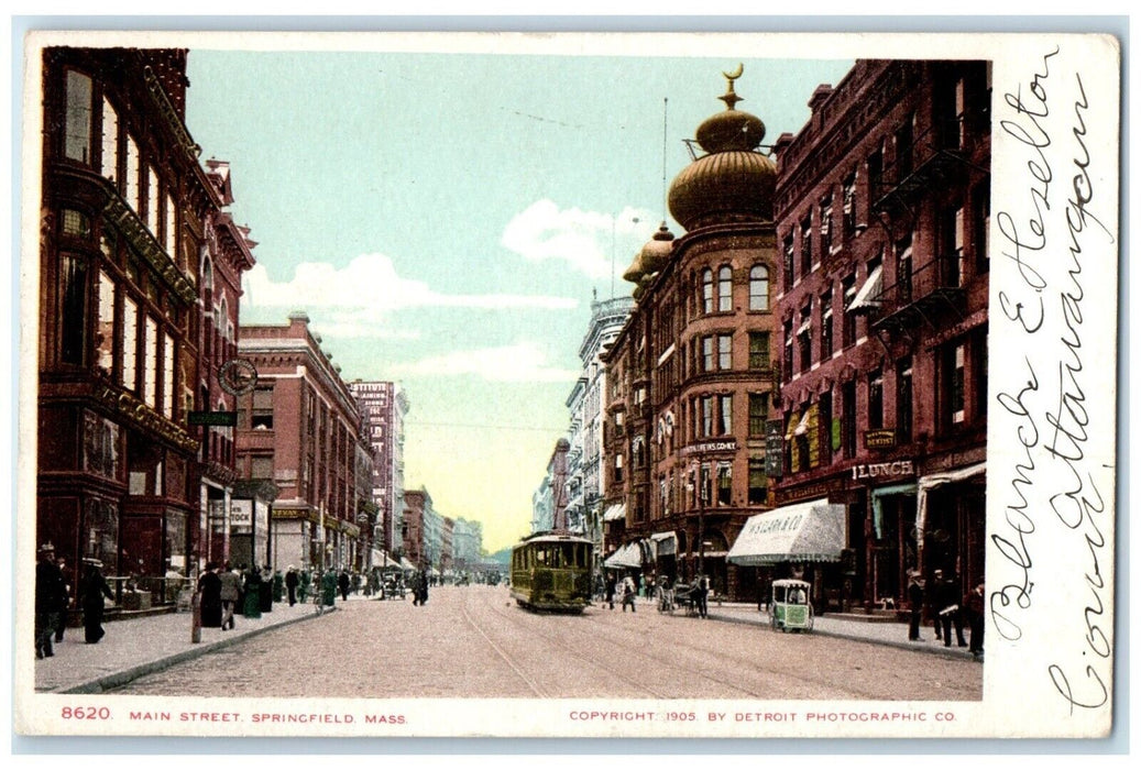 1906 Main Street Streetcar Springfield Massachusetts MA Vintage Antique Postcard