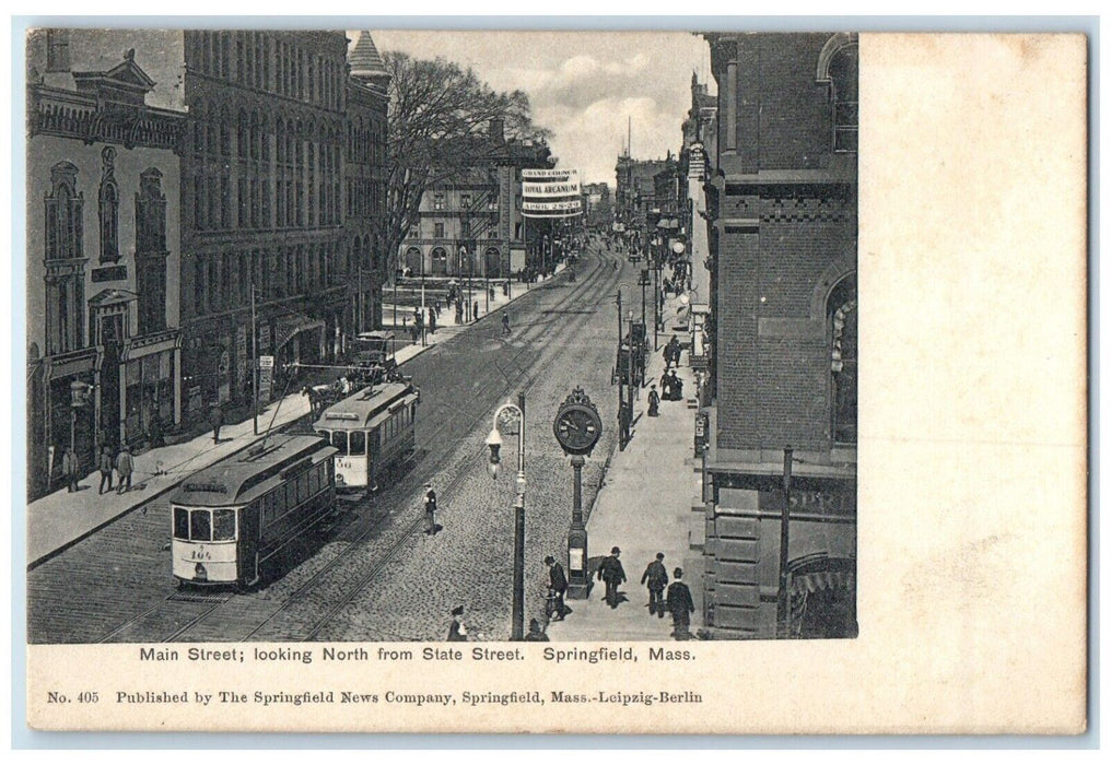 c1905 Main Street Looking North State Street Springfield Massachusetts Postcard