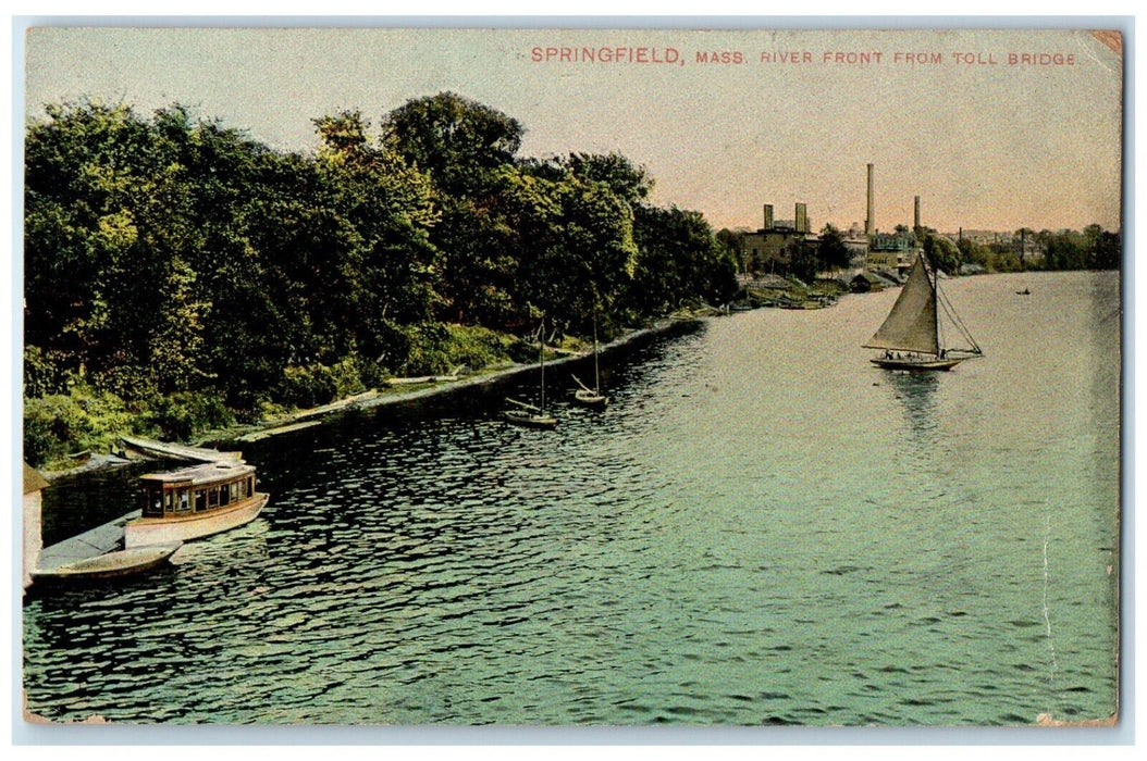 1908 River Front Toll Bridge Springfield Massachusetts Vintage Antique Postcard