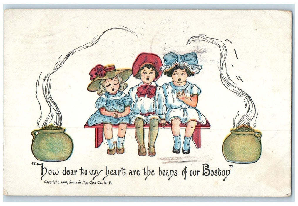 1907 Girls Singing Beans In Jar Boston Massachusetts MA Posted Antique Postcard