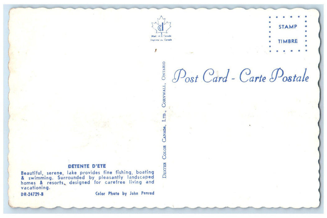c1960's Boating at Beautiful Serene Lake Detente D'Ete Canada Postcard