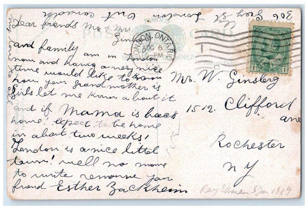 1911 Vauxhall Bridge Over River London Ontario Canada Posted Antique Postcard