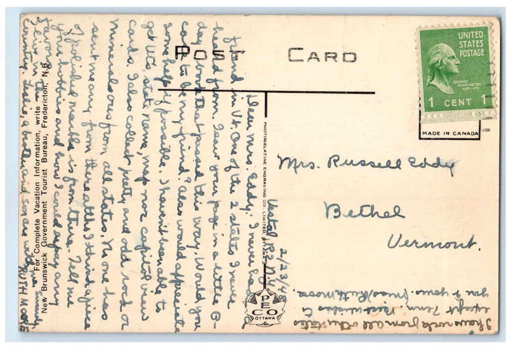1948 Along the Beautiful St. John River New Brunswick Canada Postcard