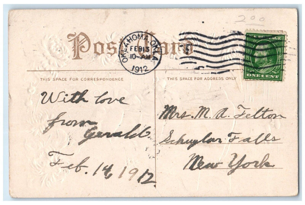 1912 Loving Regards Pretty Girl And Flowers Embossed Oklahoma OK Posted Postcard