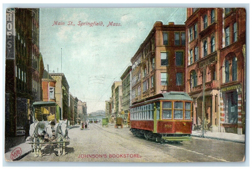 1909 Johnson Bookstore Exterior Main St. Springfield Massachusetts MA Postcard
