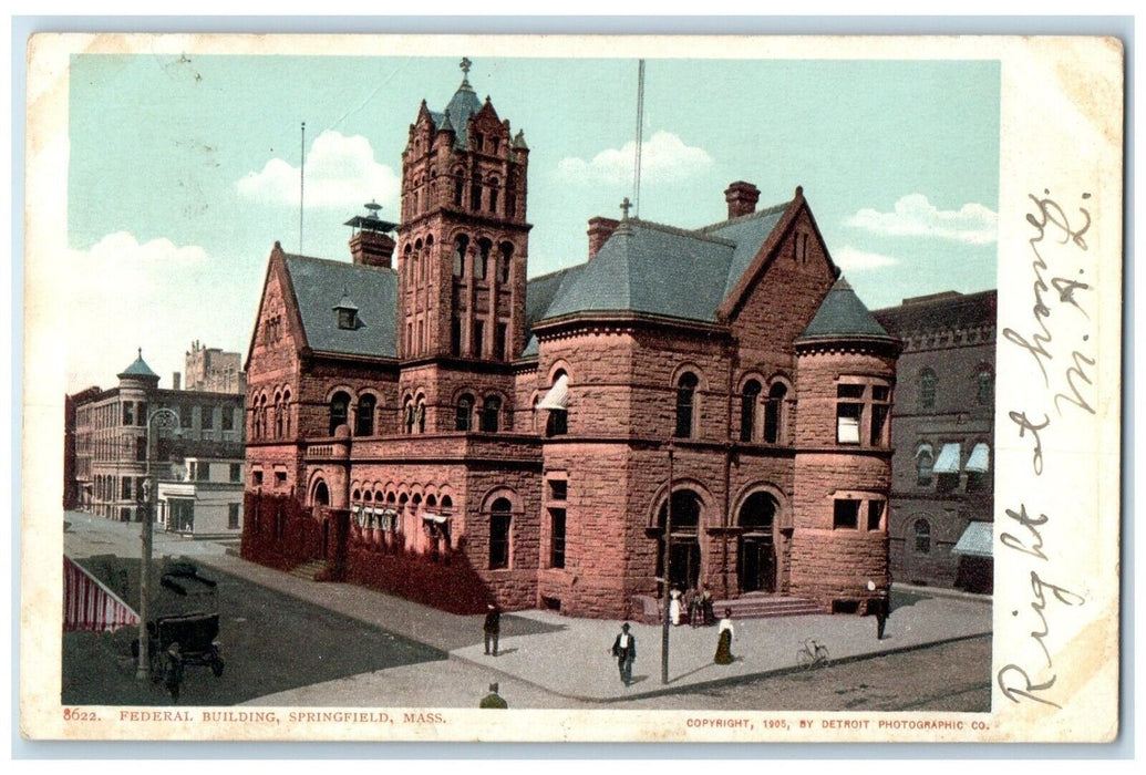 c1905 Federal Building Exterior Street Road Springfield Massachusetts Postcard