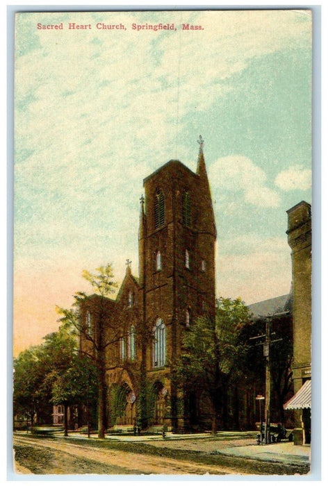 c1910 Sacred Heart Church Exterior Building Springfield Massachusetts Postcard