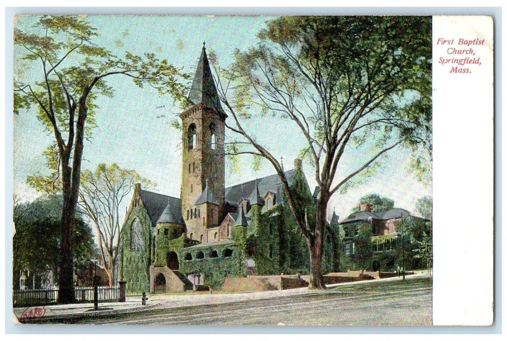 1908 First Baptist Church Exterior Building Springfield Massachusetts Postcard