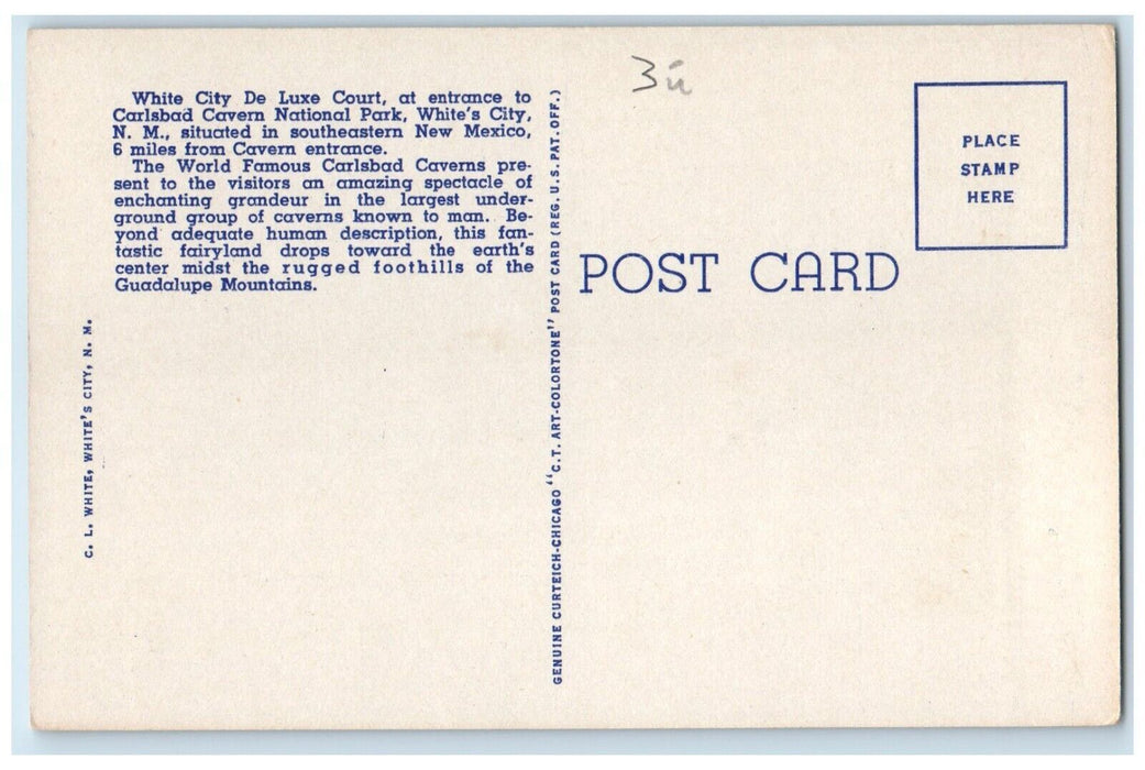 1940 White City De Luxe Court Entrance Carlsbad Cavern National Park NM Postcard