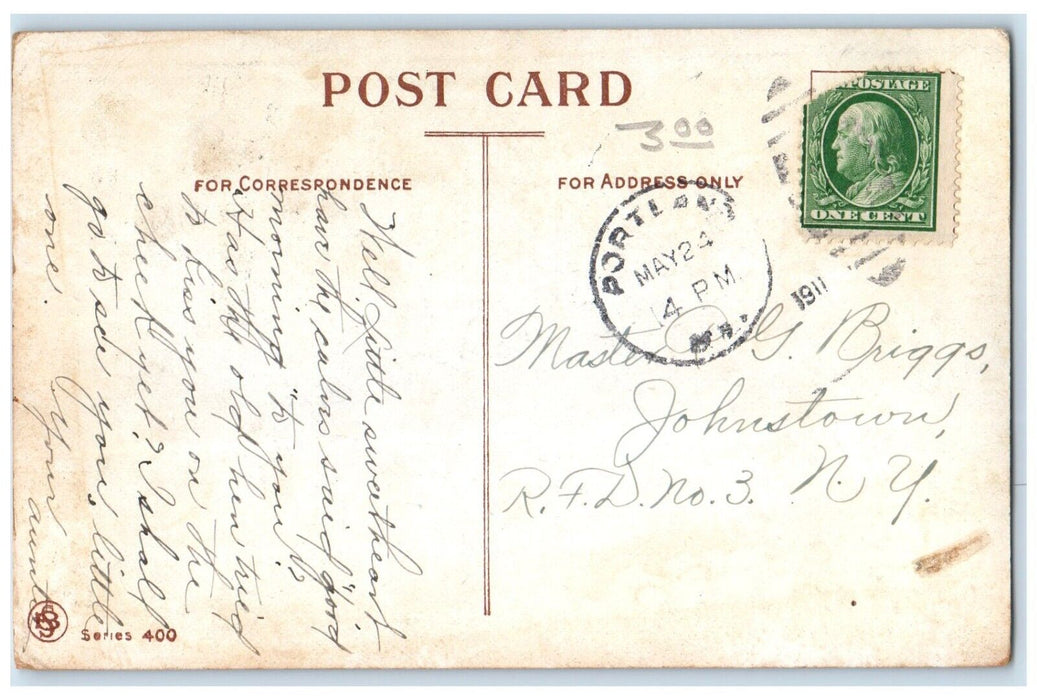 1911 Little Girl Apple Bite Worm Johnstown New York NY Posted Antique Postcard