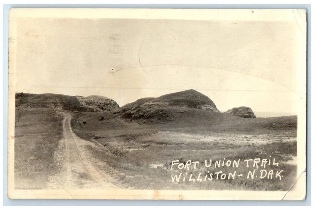 1935 Fort Union Trail Mountain Williston North Dakota ND RPPC Photo Postcard