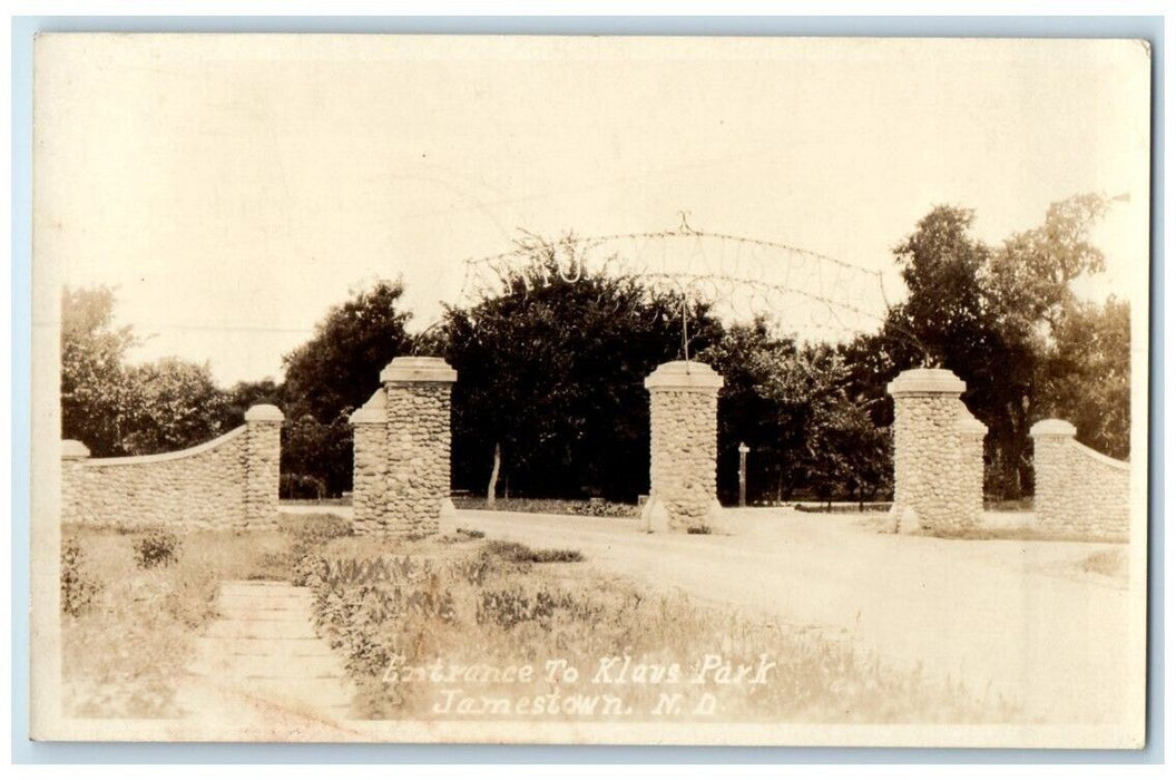 1930 Klaus Park Entrance View Jamestown North Dakota ND RPPC Photo Postcard