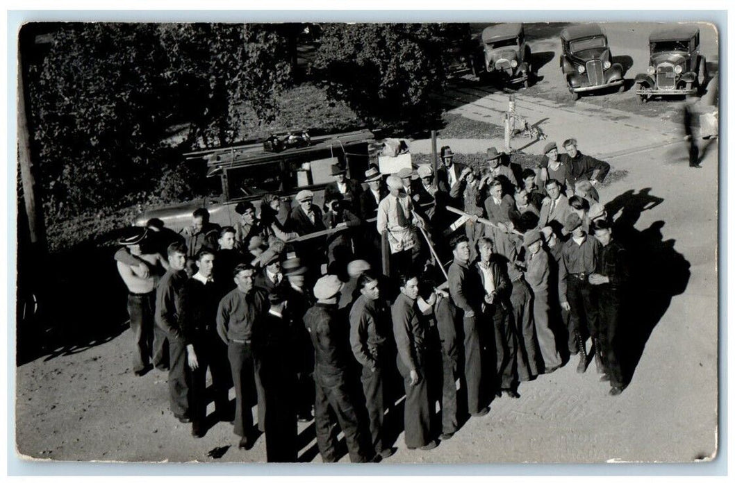 c1926 Employees Crowd Oscar Bode Larimore North Dakota ND RPPC Photo Postcard