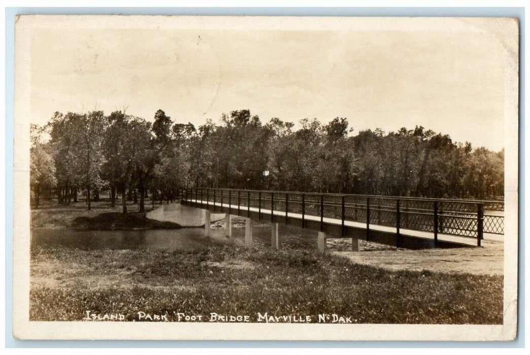 1915 Island Park Foot Bridge View Mayville North Dakota ND RPPC Photo Postcard