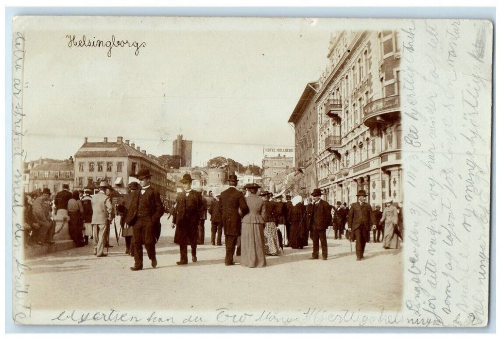 1908 Hotel Mllberg Men Women View Helsingborg Sweden RPPC Photo Postcard