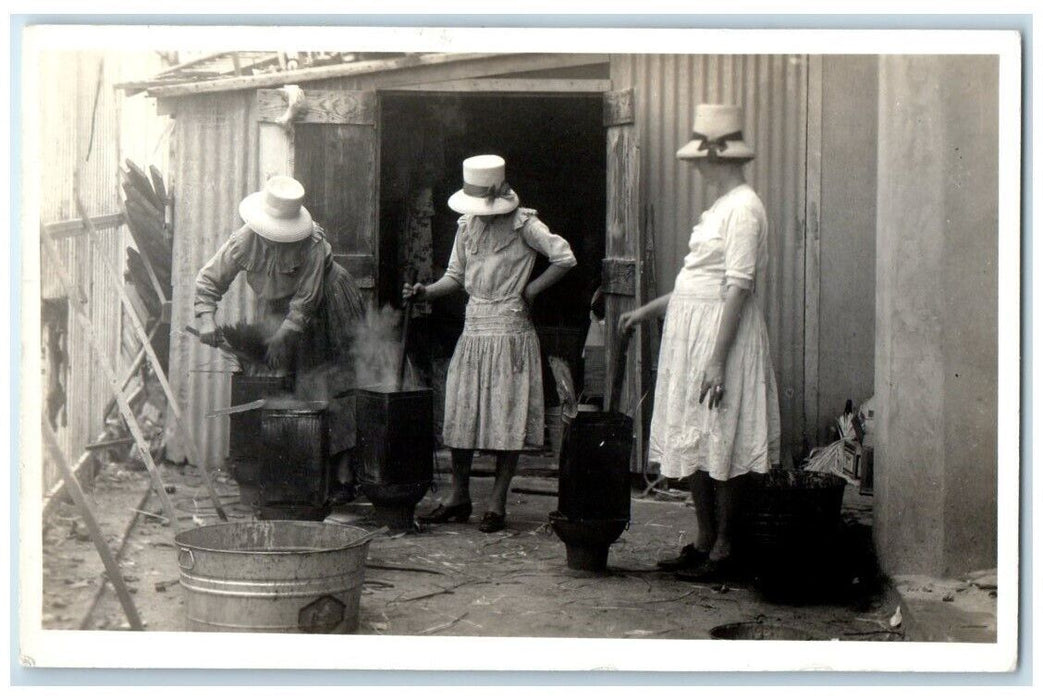 c1920's Women Cooking Metal Shack View Panama RPPC Photo Unposted Postcard