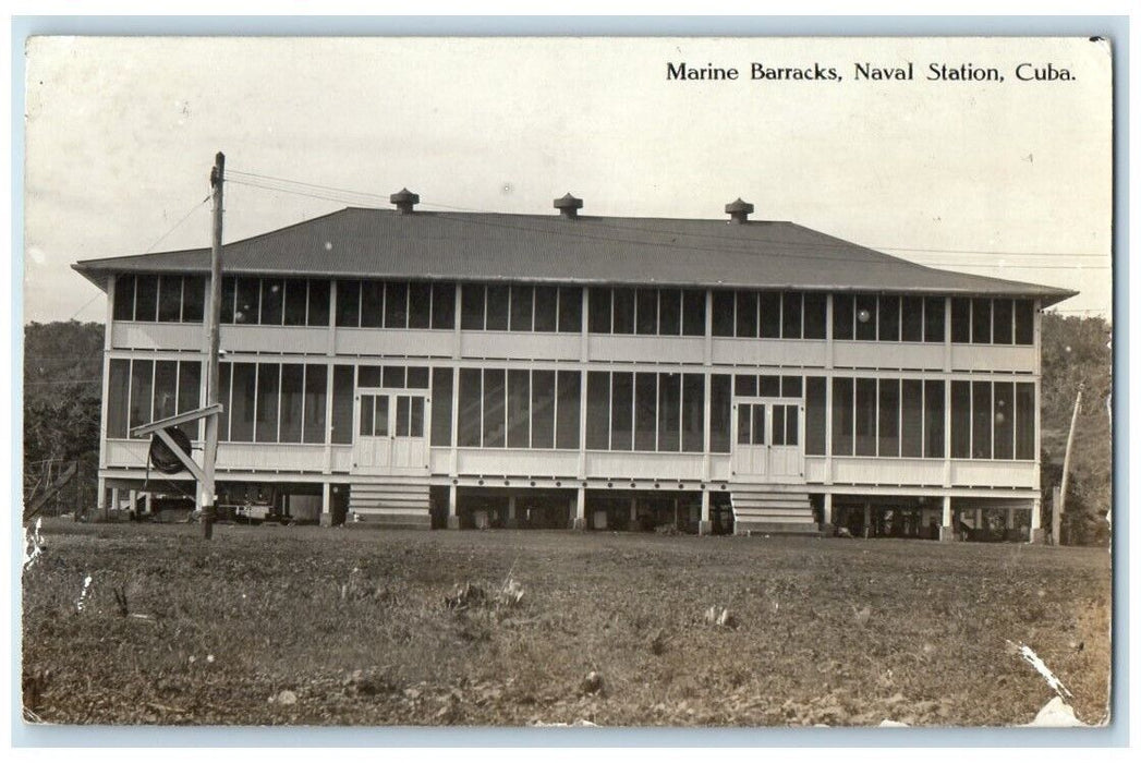 1917 Marine Barracks View Naval Station USMC Censor Cuba RPPC Photo Postcard