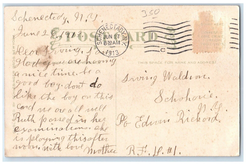 1913 Little Boy Eating Jam Schenectady New York NY Posted Antique Postcard