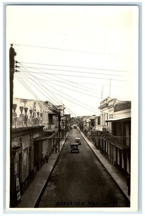 c1920's Arzobispo Merino Street View Havana Cuba RPPC Photo Unposted Postcard