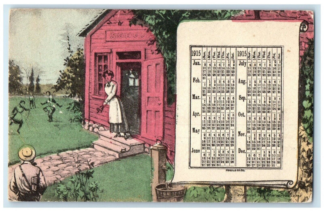 c1905 School Ringing Bell Kids Playing Calendar Unposted Antique Postcard