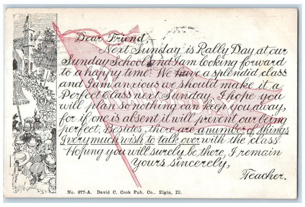 1910 Rally Day Sunday School Message Dixon Illinois IL Posted Antique Postcard