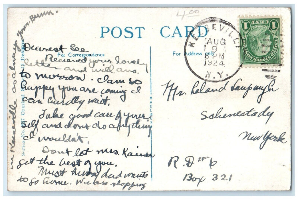 1924 Sleeping Cat Guess Who I'm Dreaming About Keeseville New York NY Postcard