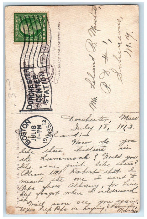 1912 Cats Kitten Hammock Boston MA Dorchester Center Station Antique Postcard