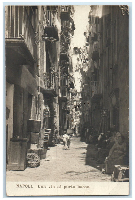 c1940's A Way to Porto Basso Napoli (Naples) Italy RPPC Photo Postcard