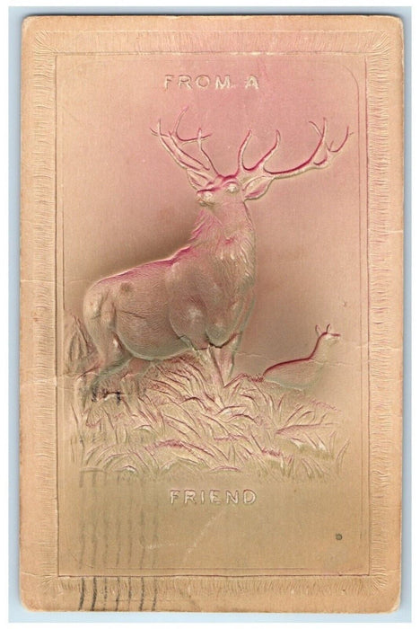 1911 From A BPOE Elk Friend Airbrushed Embossed Brooklyn New York NY Postcard