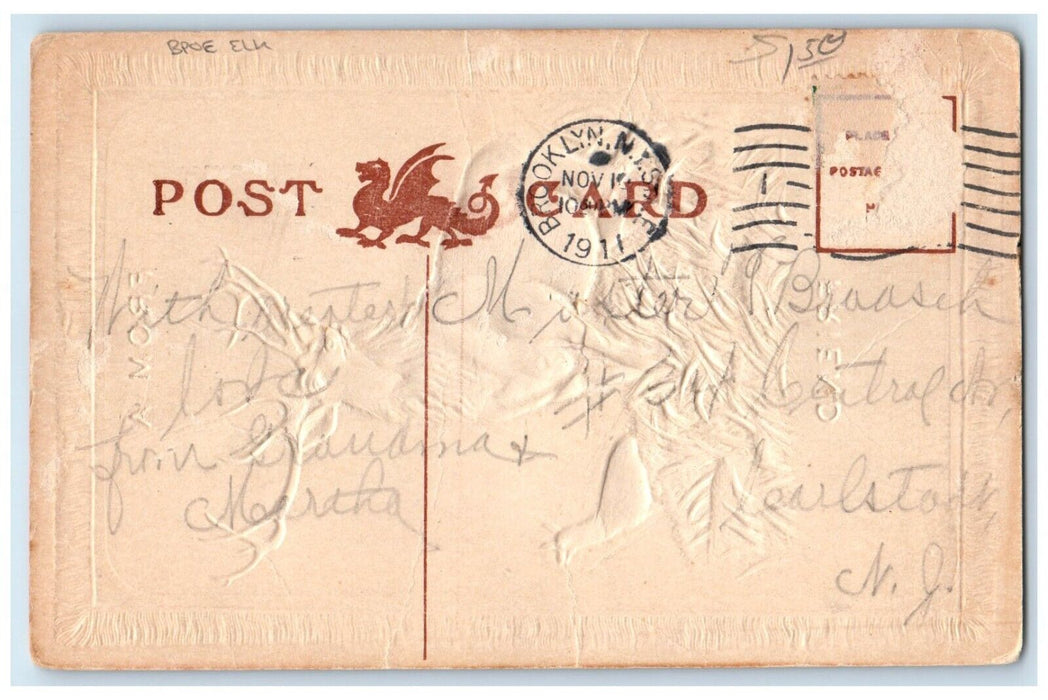 1911 From A BPOE Elk Friend Airbrushed Embossed Brooklyn New York NY Postcard