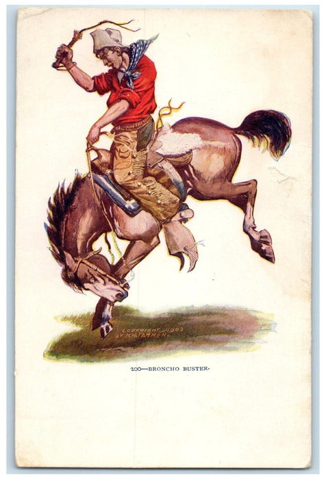 c1905 Broncho Buster HH Tammen Horse Cowboy Rodeo Embossed Antique Postcard