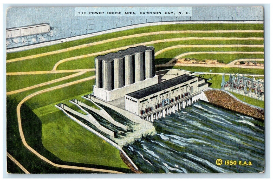 1951 Power House Area Exterior Building Lake Garrison Dam North Dakota Postcard