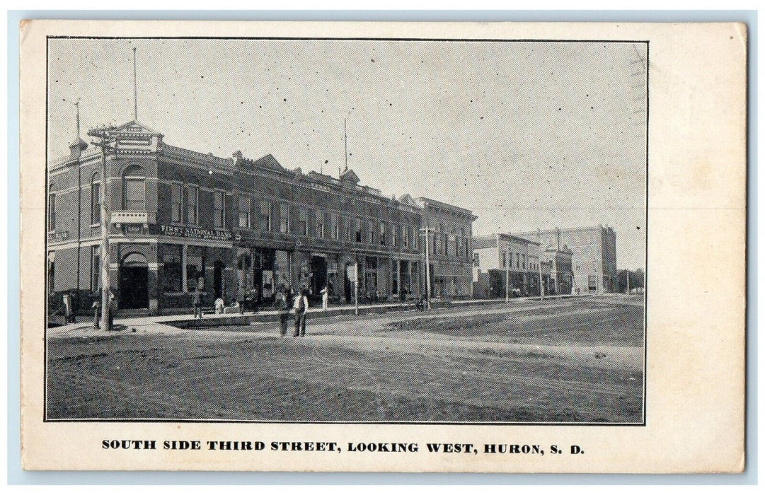 1898 South Side Third Street Looking West Exterior Huron South Dakota Postcard