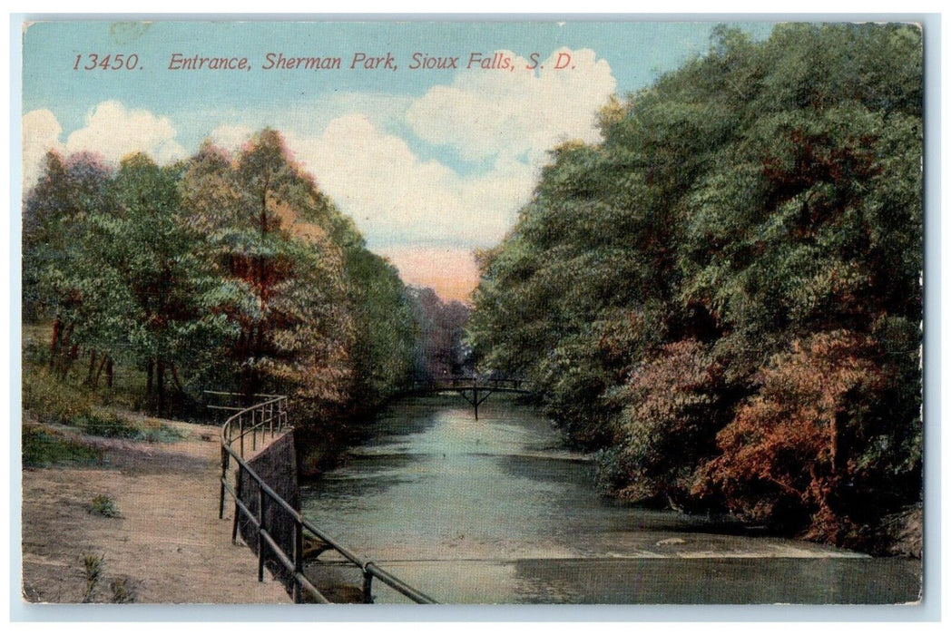 c1910 Entrance Sherman Park Lake River Sioux Falls South Dakota Vintage Postcard