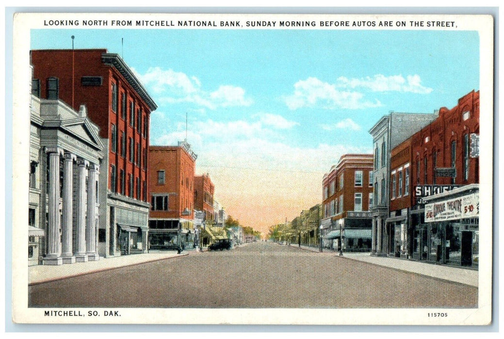 c1920 Looking North Mitchell National Bank Road Mitchell South Dakota Postcard