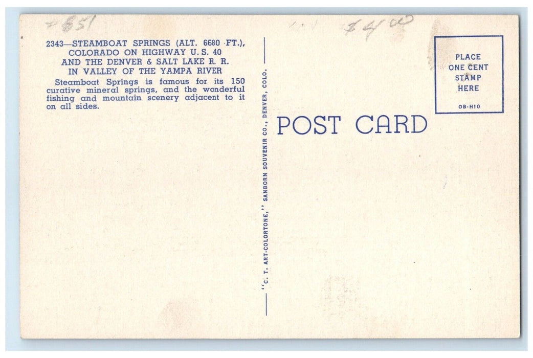 1940 Highway US 40 Denver Salt Lake Steamboat Springs Colorado Unposted Postcard