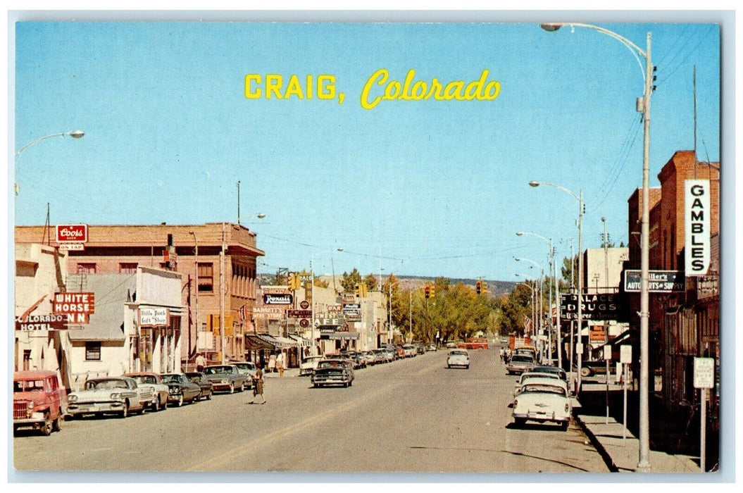 c1960 Ranching Commercial Center Classic Cars Street Craig Colorado CO Postcard