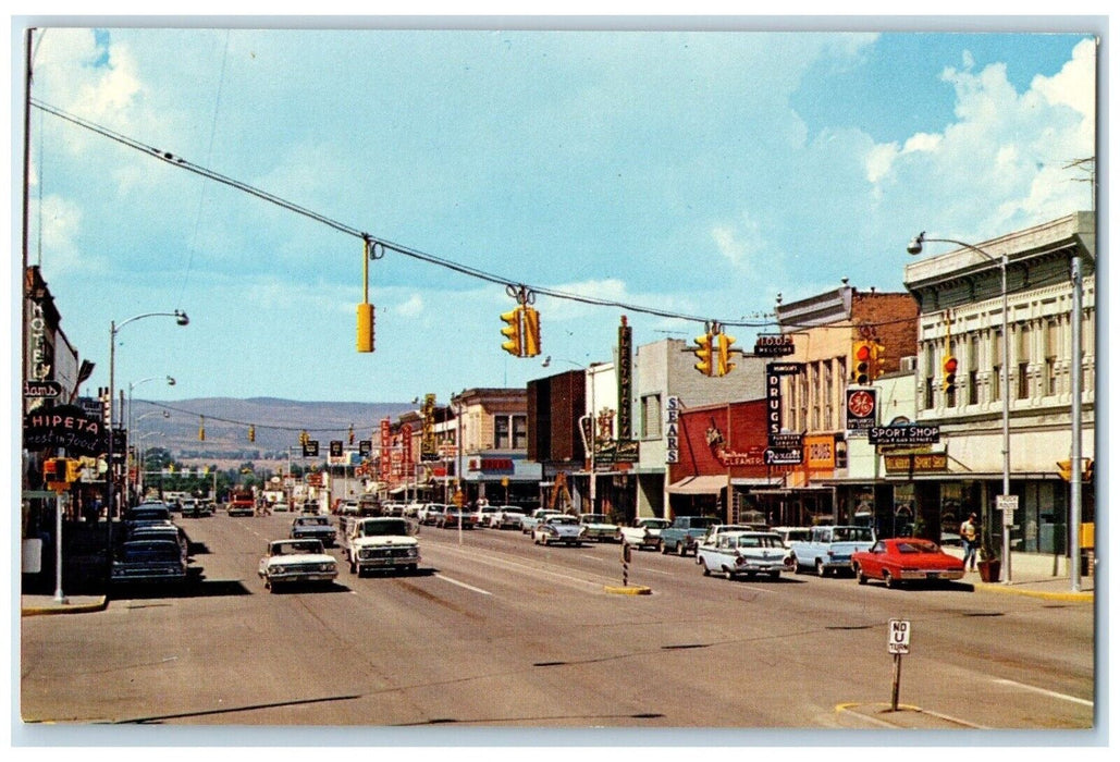c1960 Busy Day Main Street Road Classic Cars Montrose Colorado Unposted Postcard