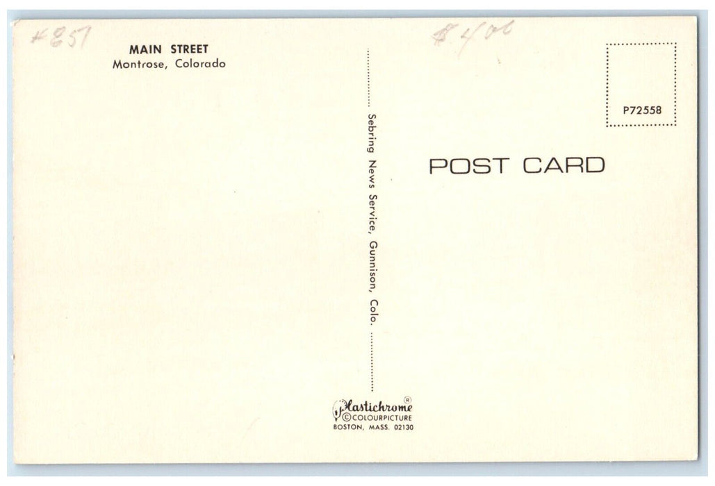 c1960 Busy Day Main Street Road Classic Cars Montrose Colorado Unposted Postcard