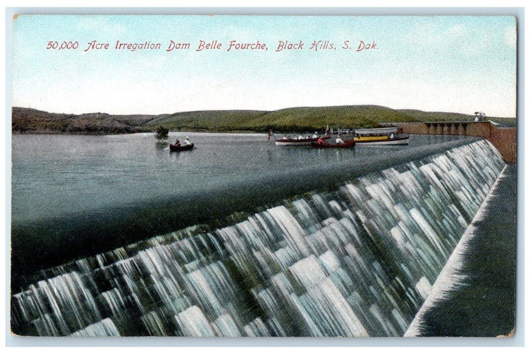 c1910 Acre Irregation Dam Belle Fourche Lake Black Hills South Dakota Postcard